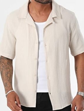 Only & Sons Resort Gauze Shirt Cotton Button Down Ivory Size S